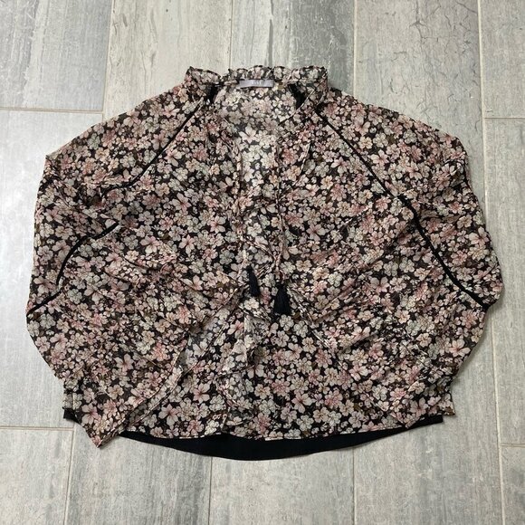 Tart Sheer Floral Boho Blouse Crochet Details Tassels Ruffle Collar Size Small - Picture 1 of 13